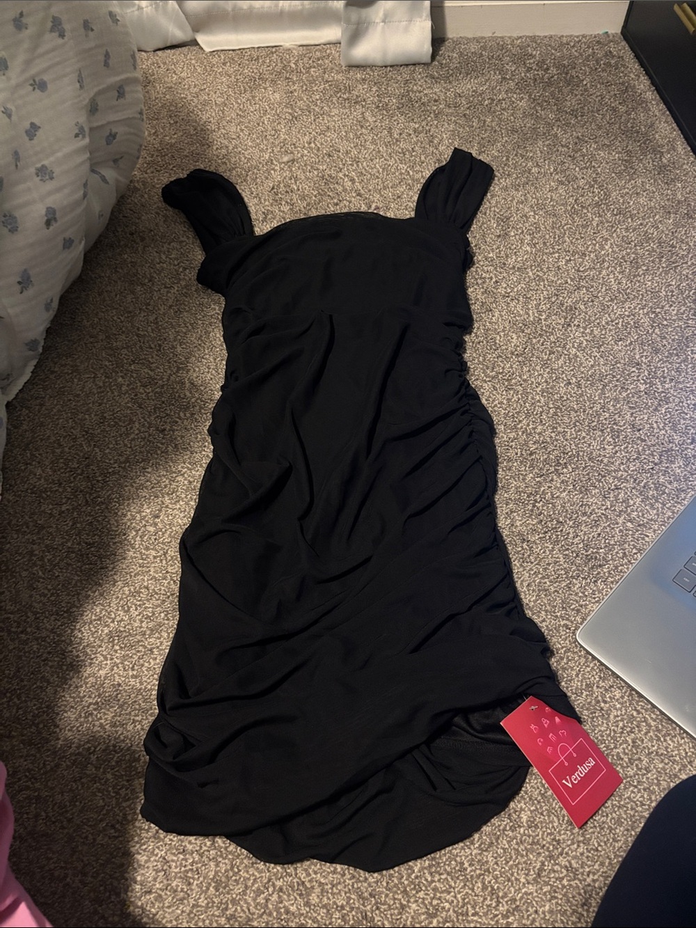 Women's Black Ruched Sleeve Dress